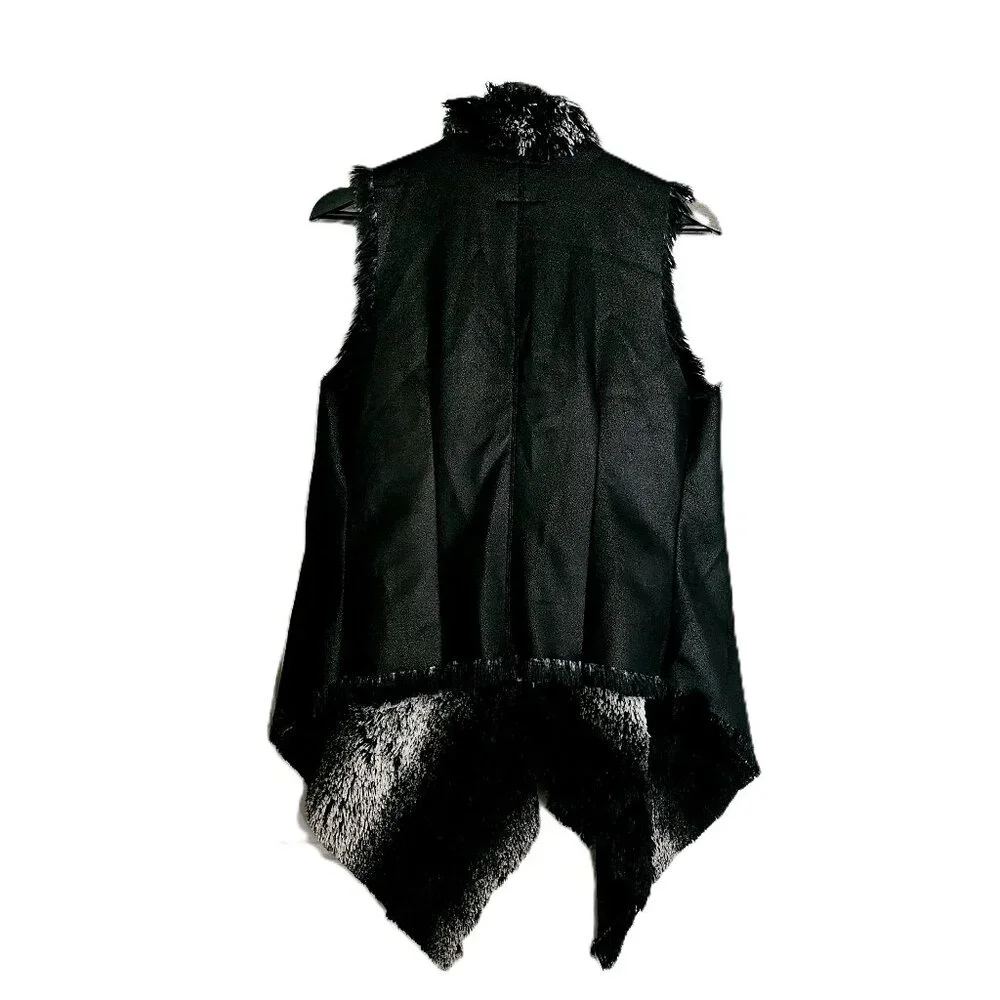 DOLCE CABO, Faux Fur Vest, Medium, Black, White & Grey - Picture 2 of 8